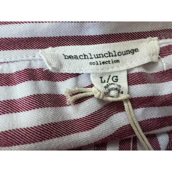 Beachlunchlounge Alanna Striped Button Down LS Shirt Cabaret Red White Sz L NEW - Picture 5 of 7